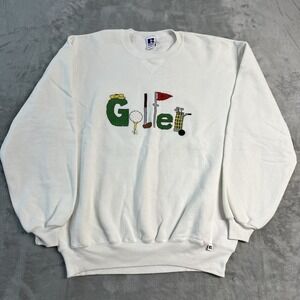 Vintage 90s Russell Athletic USA Golf Embroidered Sweatshirt White Crewneck XL